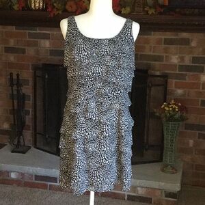 Ruffled black and white abstract print dress